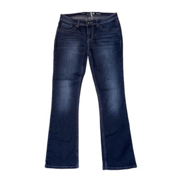 Apt 9 Woman Jeans 8 Blue Denim Pants Bootcut Stretch Rhinestone Deco Stitch - Picture 1 of 9